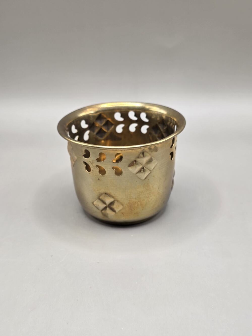 Vintage Solid Brass Pierced Reticulated Votive Candle Holder Cup India Label